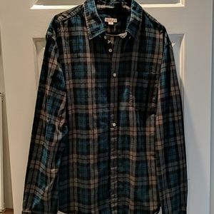 Blue and gray plaid button down